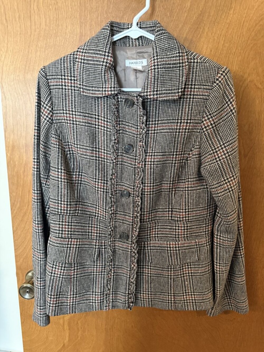 VTG Harold's Women 10 Brown Blazer Jacket Coat Wool Blend Brown Tweed Made in US